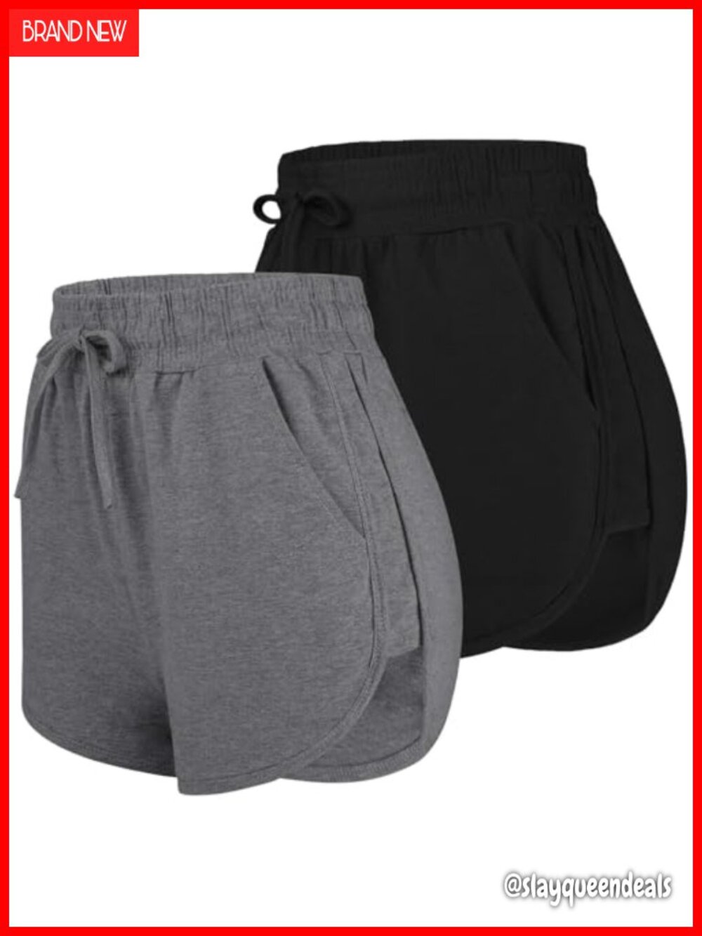 2 Pack Cotton Spandex Yoga Running Gym Shorts with Pockets Drawstring Waist